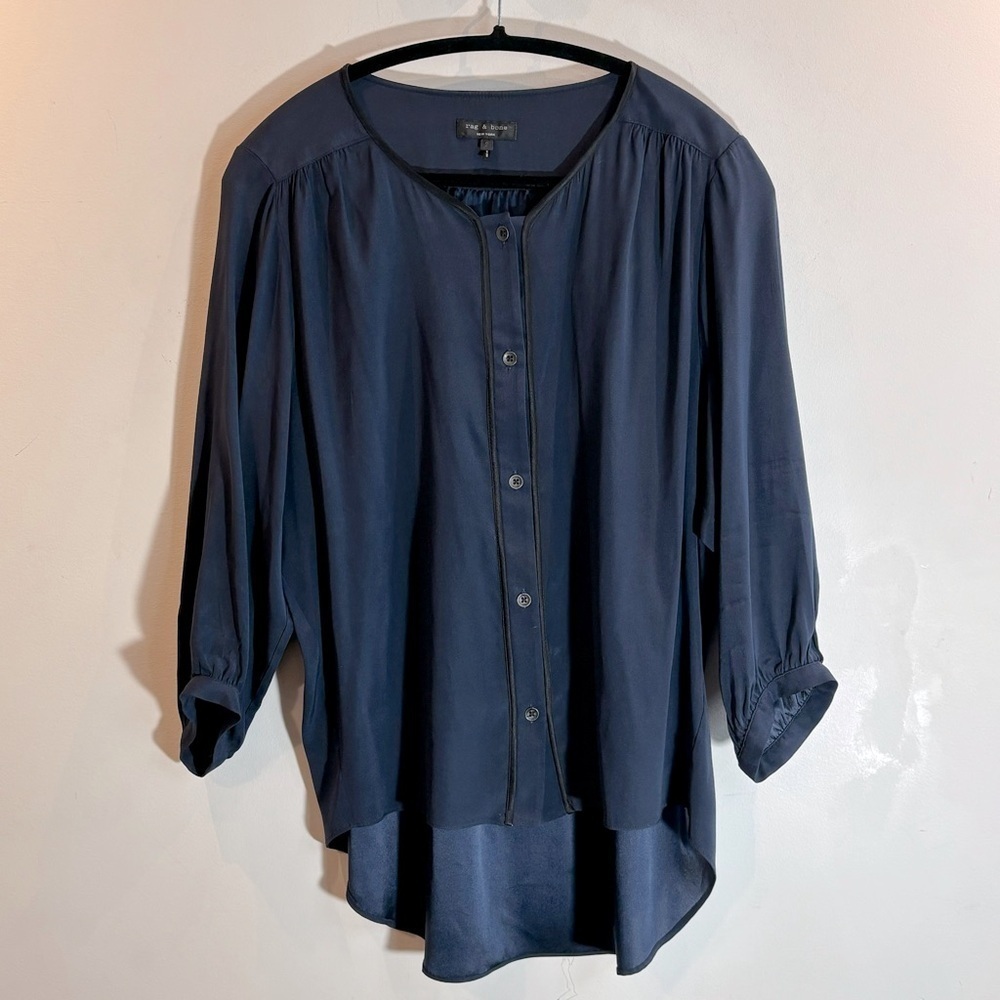 RAG & BONE Sz 2 (vanity)  Silk Flowy Made in the USA Hi Low 3/4 Sleeves Blouse